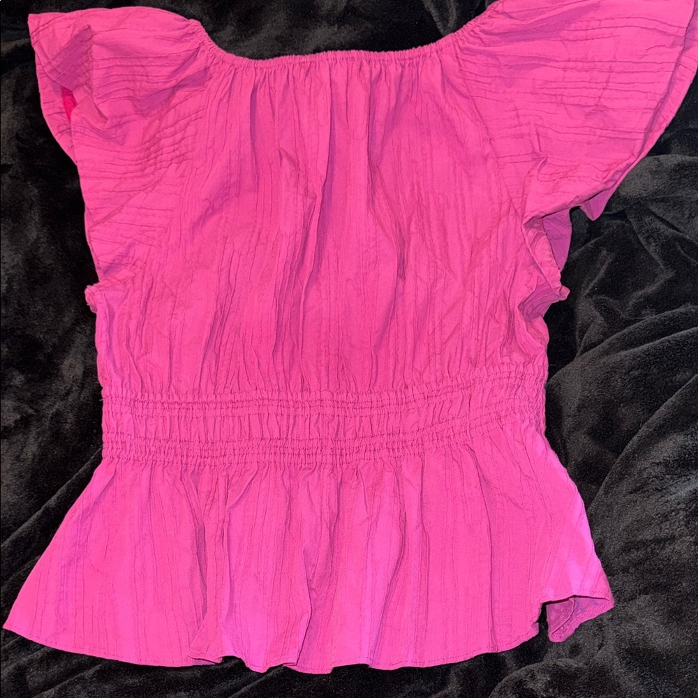 Marie Oliver Lydia Smocked Peplum Top - Fuchsia Sz Med - Picture 11 of 14